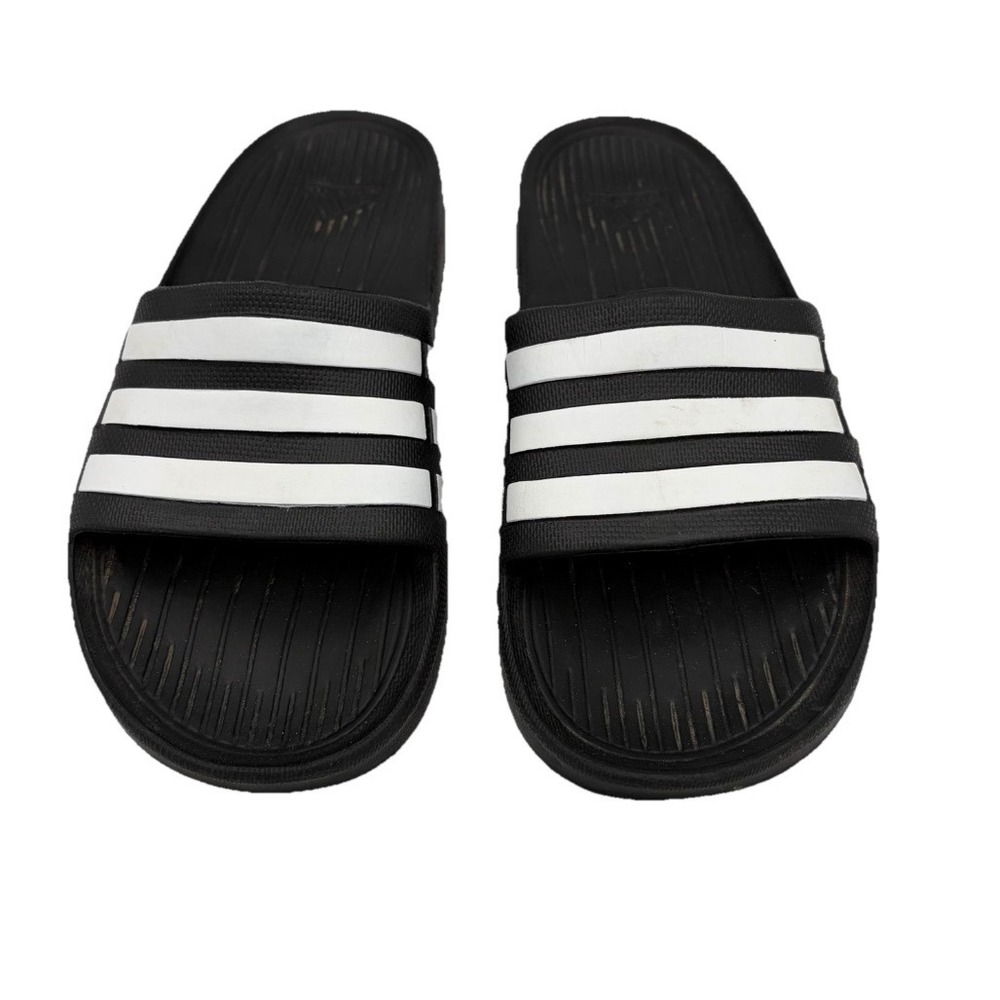 Adidas Adilette Shower Slides Black White Kids Size 3 Striped Sandals Flip Flops